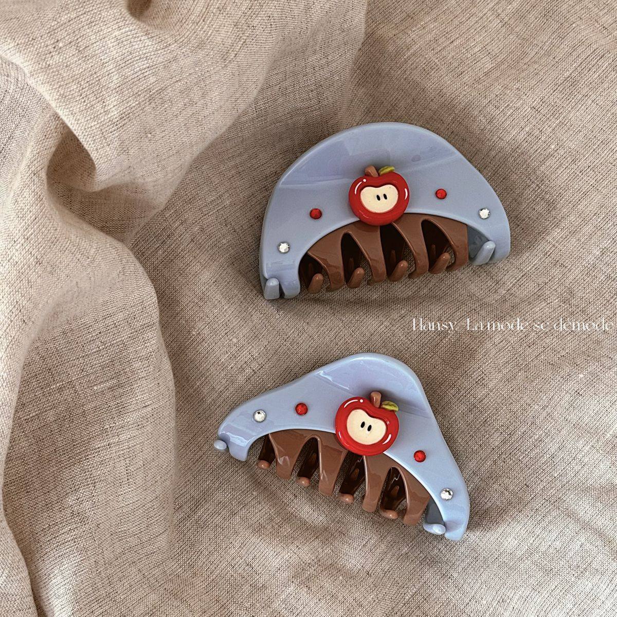 韩版小众设计感闪钻苹果拼接半圆质感抓夹百搭清新盘发鲨鱼夹发饰,饰品/流行首饰/时尚饰品新,发饰,淘宝优惠券,粉丝福利购,淘宝优惠卷