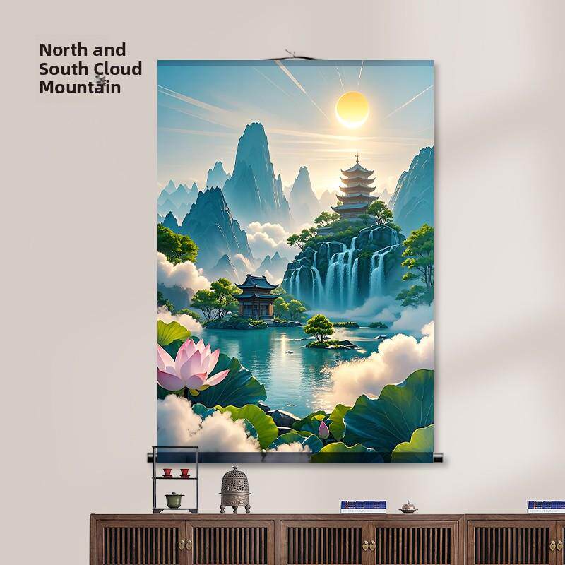 东北仙季堂单背景仙境山水画财富壁画挂图山水图祭拜卷轴画新