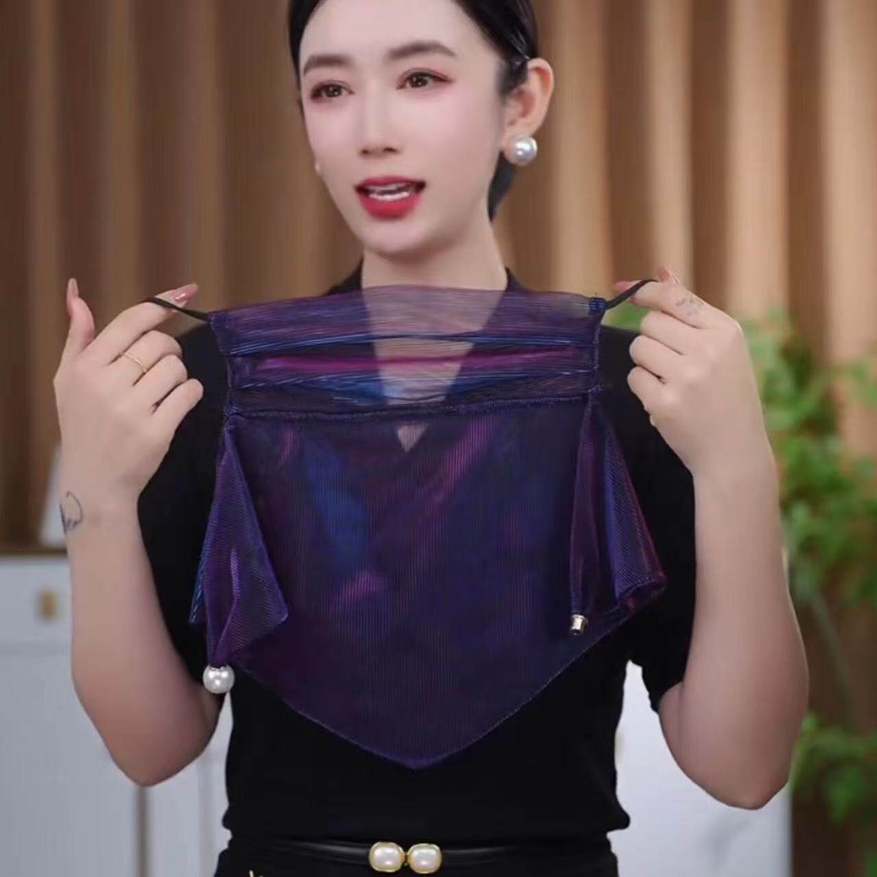 夏季防晒面纱紫色三角形遮阳面罩时尚百搭网纱面罩防紫外线防风罩