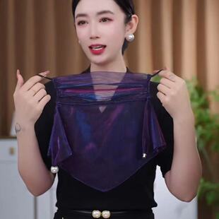 夏季防晒面纱紫色三角形遮阳面罩时尚百搭网纱面罩防紫外线防风罩