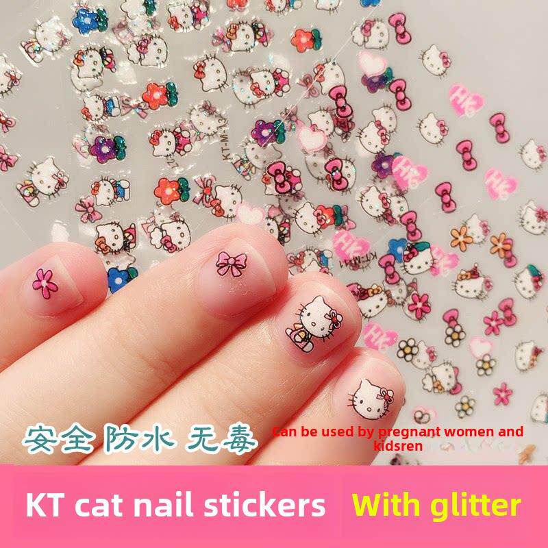 kitty爱莎KT猫可爱儿童公主美甲贴片女孩闪闪防水安全宝宝指甲贴