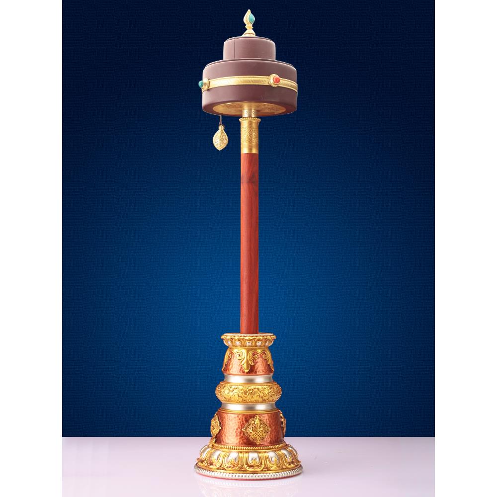 学院款长柄手摇转金轮圣大转经简底座彩绘树脂八吉祥座子家用大号