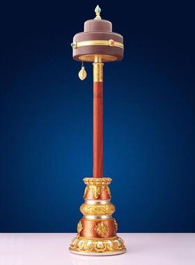 学院款长柄手摇转金轮圣大转经简底座彩绘树脂八吉祥座子家用大号