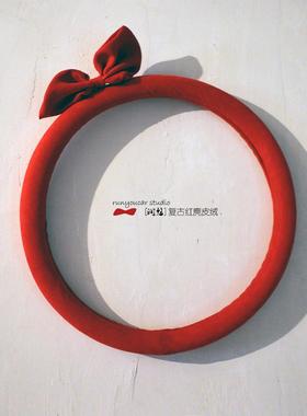 覆古红色麂皮弓方向盘盖好猫迷你海豚歌Id3Smart博越车把盖