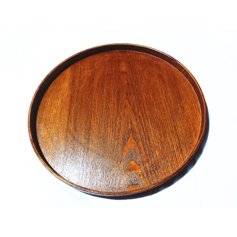 日式酒店茶色木质圆形托盘家用餐盘水果盘手绘复古水杯点心盘可爱