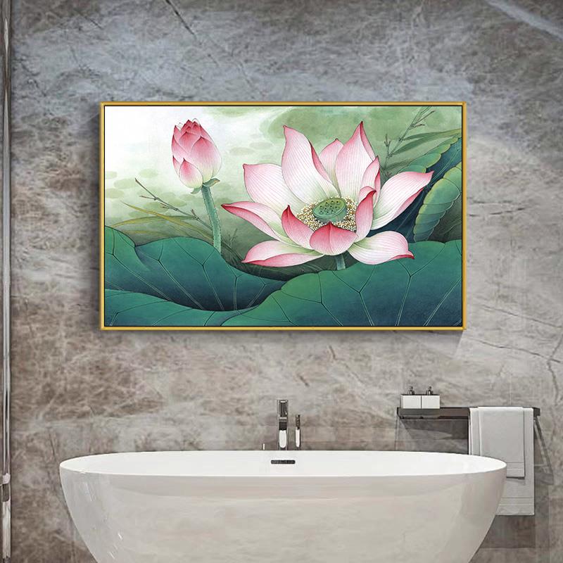 荷花净秽图挂画 画化妆室装饰画 画方形客厅饭厅餐桌墙面壁画 画图片