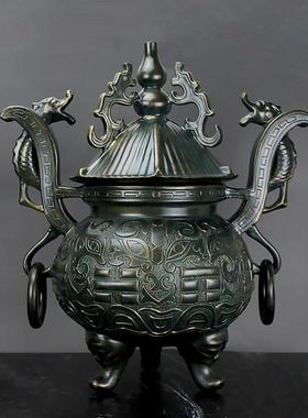 仿古青铜器八卦鼎陶瓷新中式桌面装饰品礼品客厅玄关书房博古架