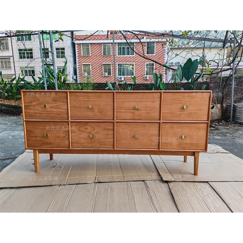 北欧实木斗柜客厅储物柜进口松木八斗柜卧室收纳柜子靠墙电视柜