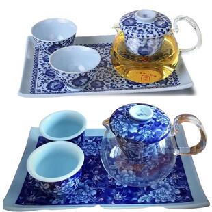 台湾建窑茶具陶瓷茶具套装青花瓷玻璃泡茶壶家用带盘过滤内胆加盘