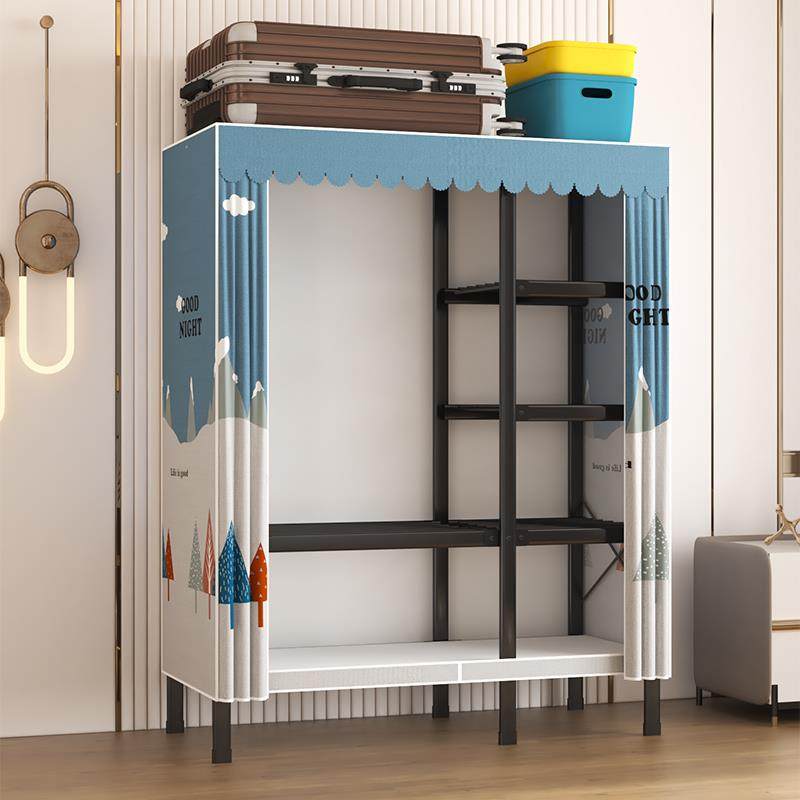 免安装折叠衣柜家用卧室出租房用多隔层衣柜加厚加粗全钢架挂衣橱