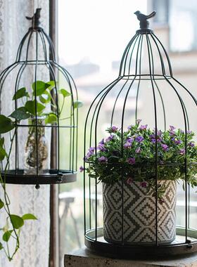 掬涵铁艺装饰鸟笼花器摆件吊篮花盆花架悬挂烛台插花橱窗婚庆