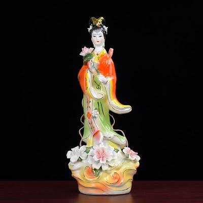 陶瓷何仙姑神像供奉保平安仙女佛像家居客厅摆设八仙过海中式摆件
