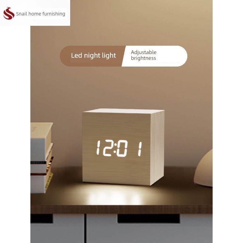 闹钟木质电子数字时钟桌面学生创意起床床头客厅夜光钟表常亮