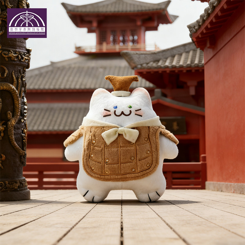 秦始皇兵马俑博物馆朕的毛绒兵猫俑文官俑异瞳白猫西安旅游文创