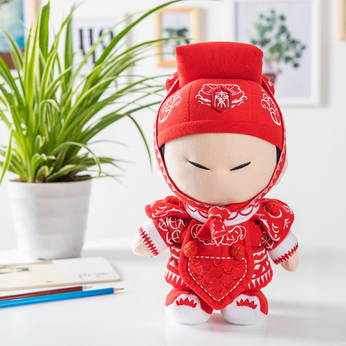 秦始皇兵马俑博物馆中国红红纸毛绒天将书包挂件西安文创伴手礼