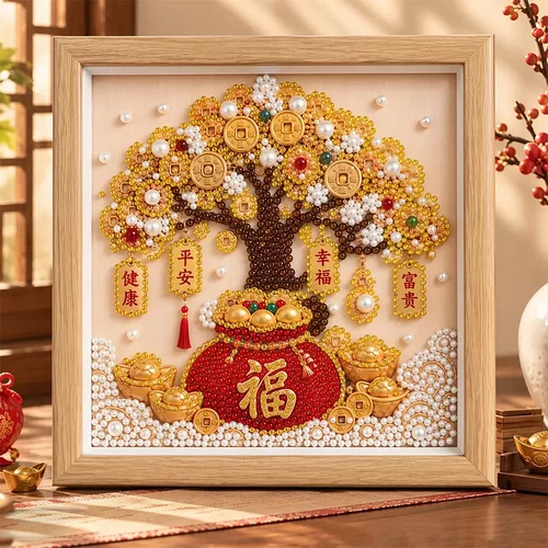 吉祥财神福禄系列珍珠画钻石绣