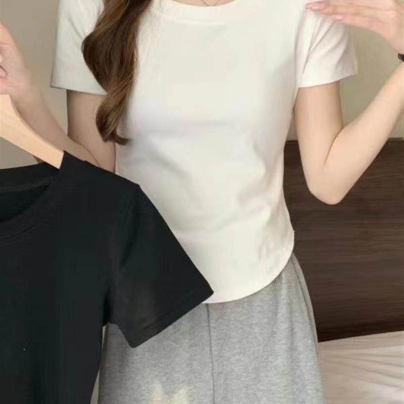 纯棉不规则短袖t恤女夏季2026新款修身显瘦可爱甜美短款上衣ins潮