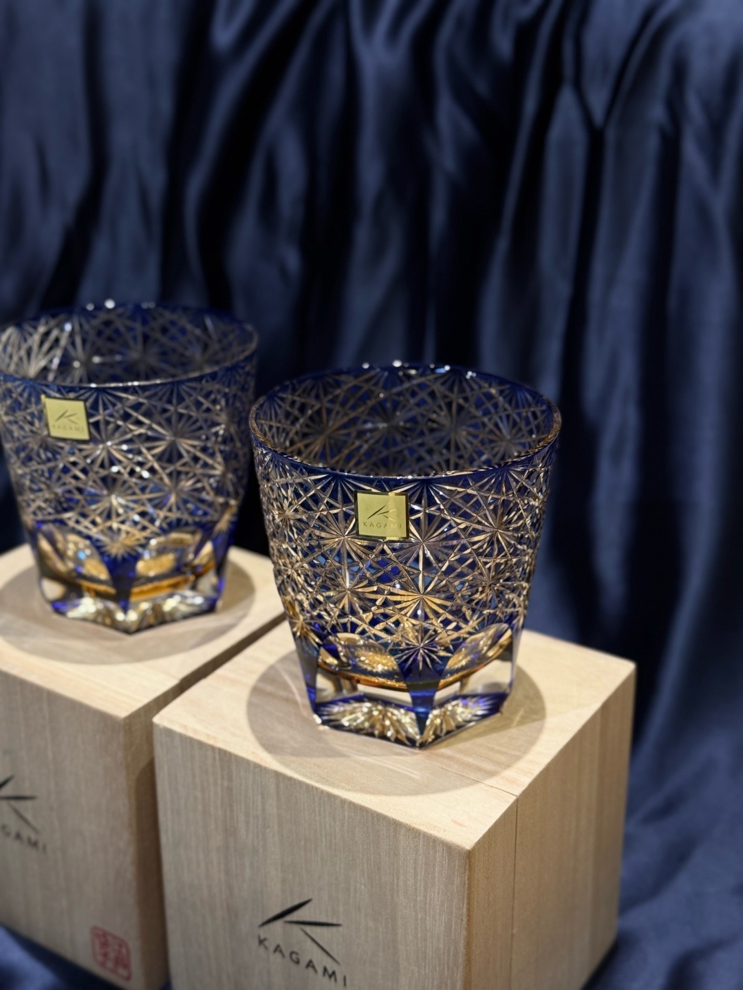 KAGAMI日本江户切子蓝雏菊杯手工制做洋酒杯水晶杯威士忌杯玻璃杯