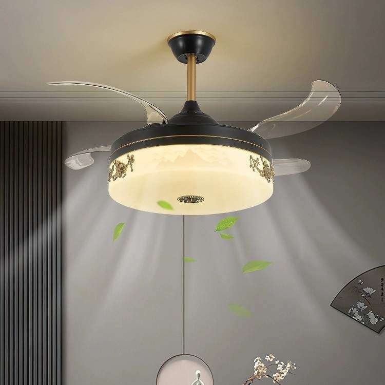 新中式风扇吊灯餐厅灯静音隐形饭厅吊扇灯禅意主卧房间电扇一体灯