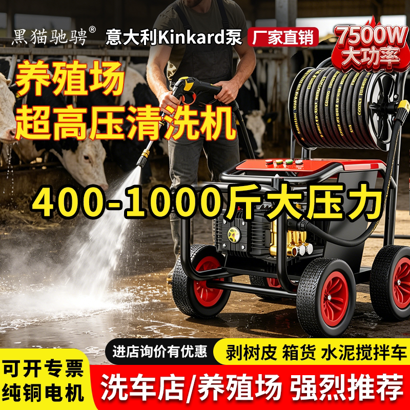 黑猫驰骋养殖场超高压清洗机强力洗地专用大功率水枪AR增压泵220v