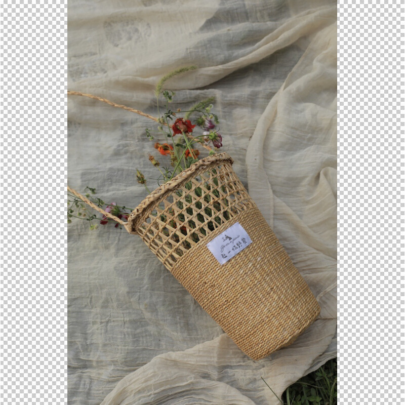 xyt赴一场野餐手工编织草编法式乡村风圆桶花篮拍摄道具度假包