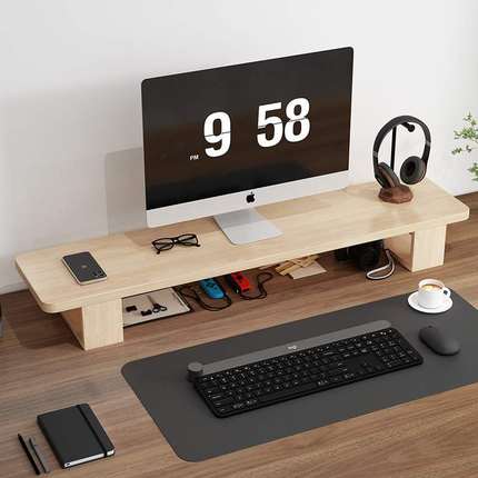 电脑显示器增高架办公室隔板置物架全实木收纳托架笔记本支撑架子