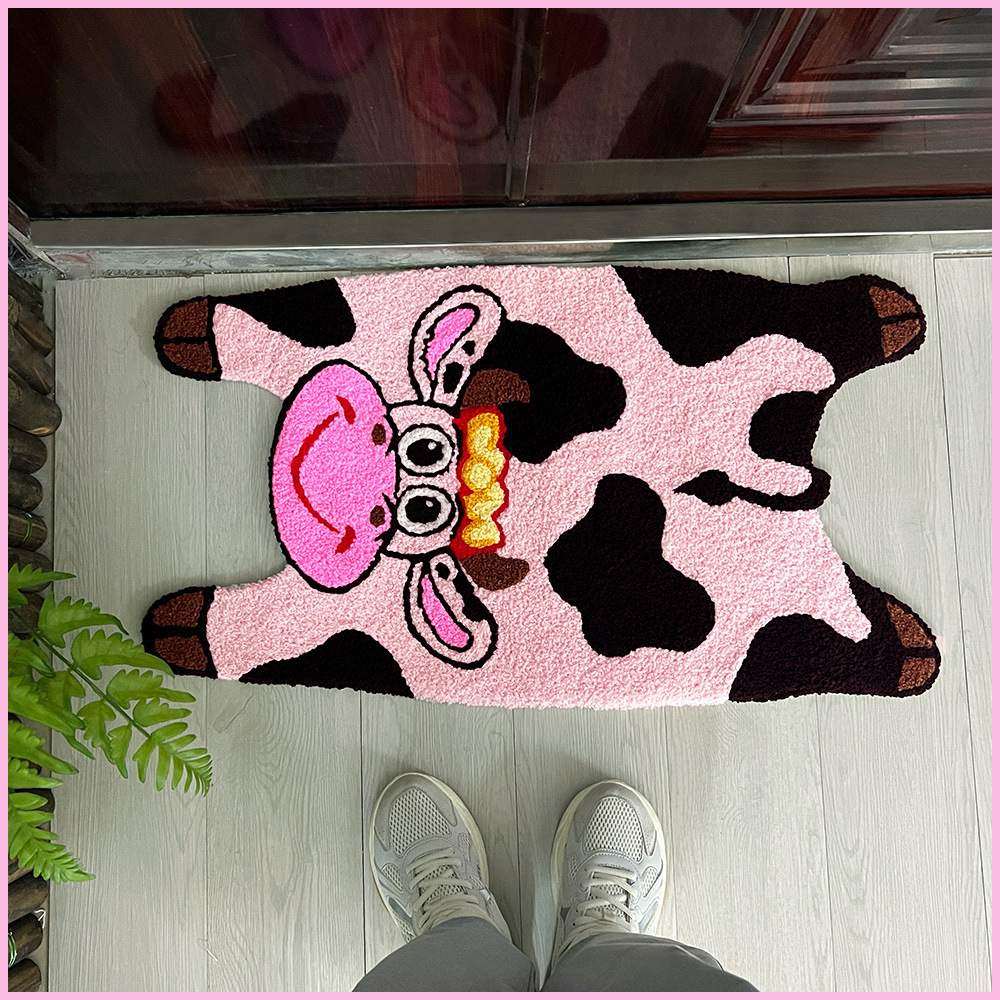 跨境家用刺绣奶牛儿童卧室床边地毯飘窗垫子楼梯入门地垫奶牛图案