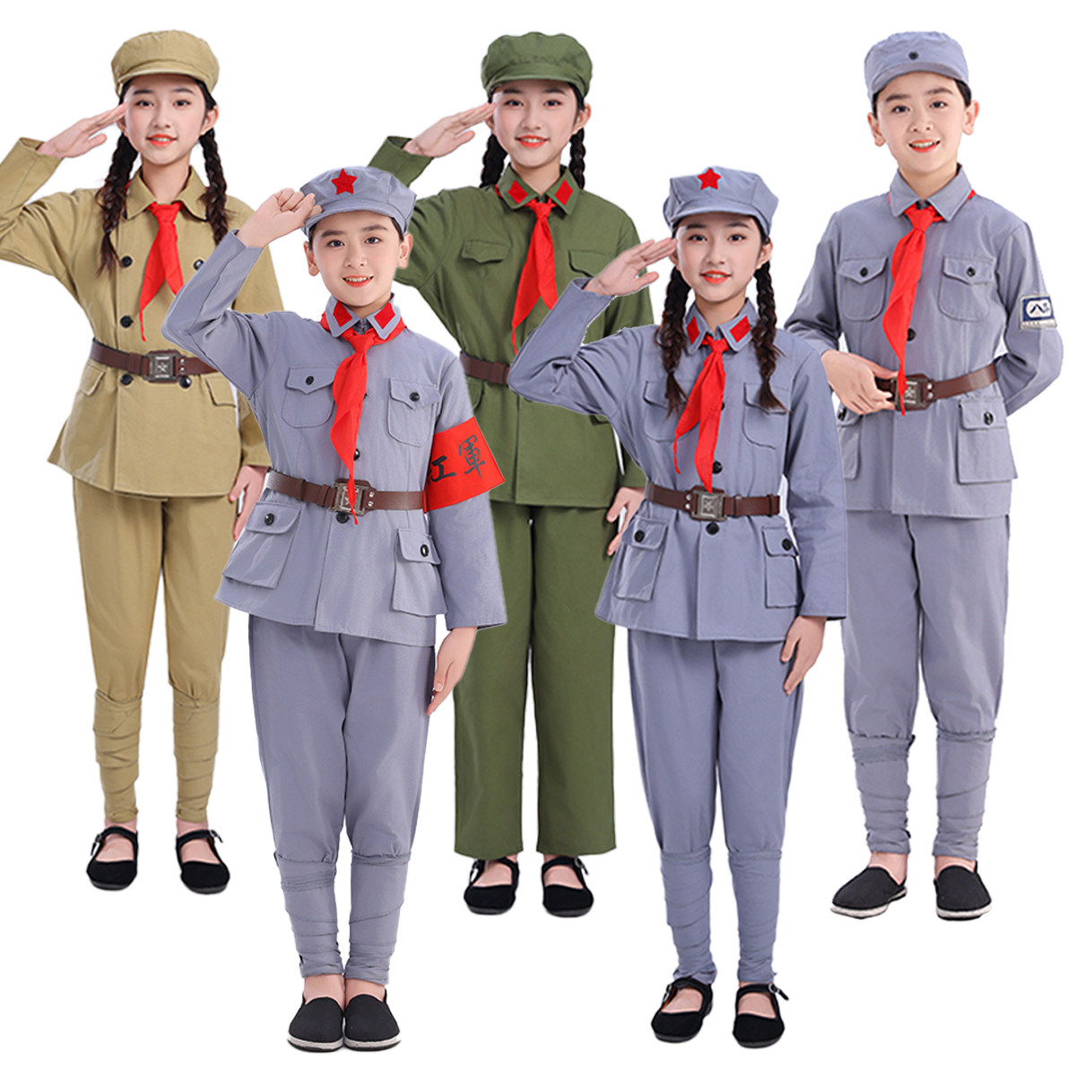 儿童红军八路军演出服棉麻衣服闪闪的红星军装纯棉长征元旦服装