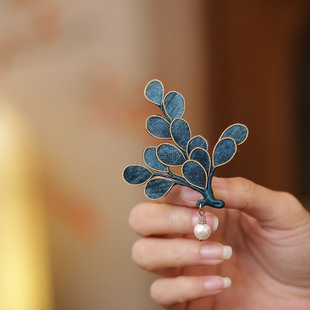 蓝色掐丝花朵胸针配大衣中式胸花布艺领口衣服点缀别针装饰陪旗袍
