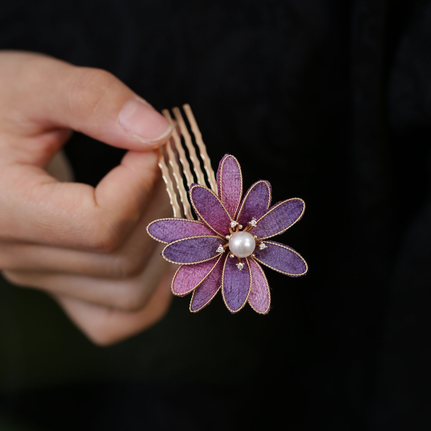 中式紫色花朵汉服发簪插梳头饰品图片