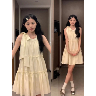 法式 气质甜美公主蛋糕裙小个子吊带娃娃短裙 无袖 挂脖连衣裙女夏季
