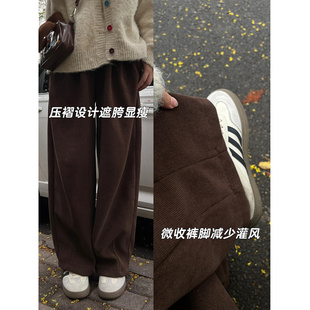 美拉德棕色阔腿裤 女秋冬2025新款 宽松慵懒风加绒软糯灯芯绒山本裤