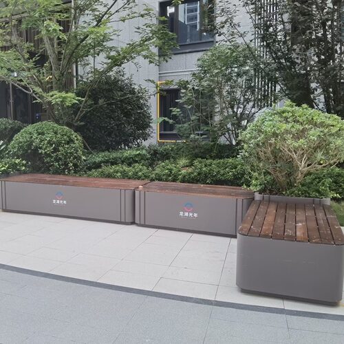 定制户外不锈钢坐凳花箱花坛铁艺种植槽隔断商场花池室外座椅组合