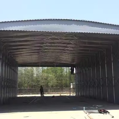 中铁工地双层防砸棚弧形彩钢大棚堆料场活动钢筋加工蓬轨道彩钢棚