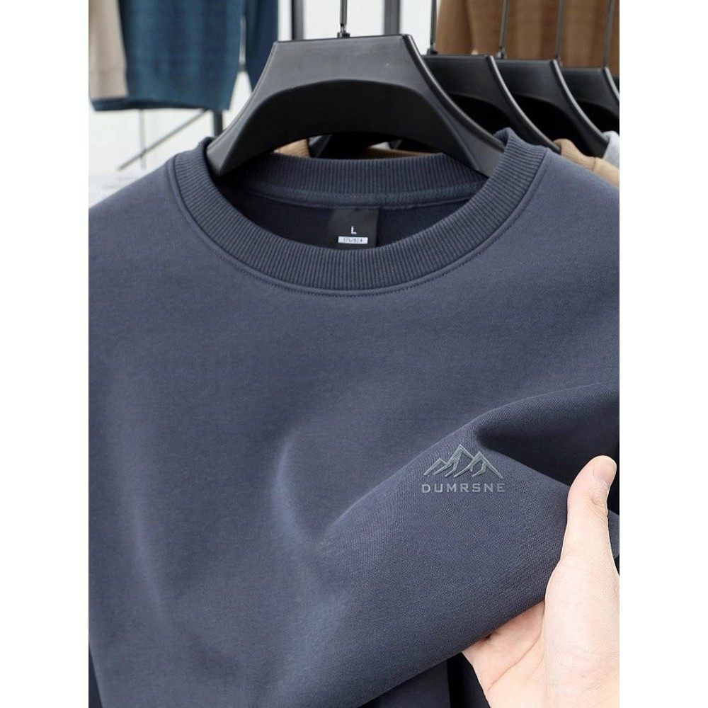 高端纯棉卫衣男款春秋冬2025新款圆领加绒加厚长袖t恤男士打底衫