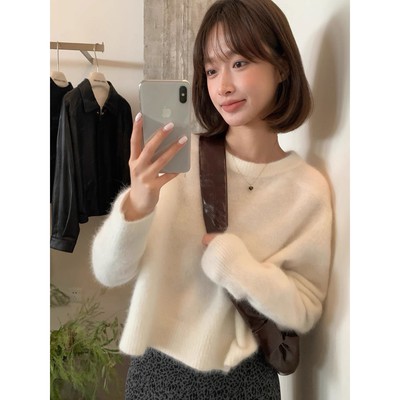 2025冬季短款100纯山羊绒衫女欧货高端软糯秋冬加厚宽松打底毛衣