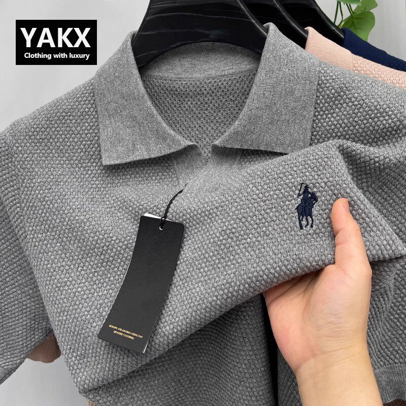 高端保罗海鸥领针织polo衫男士短袖T恤2025新款纯棉翻领半袖男款