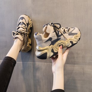 ins爆款 厚底增高真皮百搭女鞋 炸街老爹鞋 新款 女2025春季 高端潮鞋