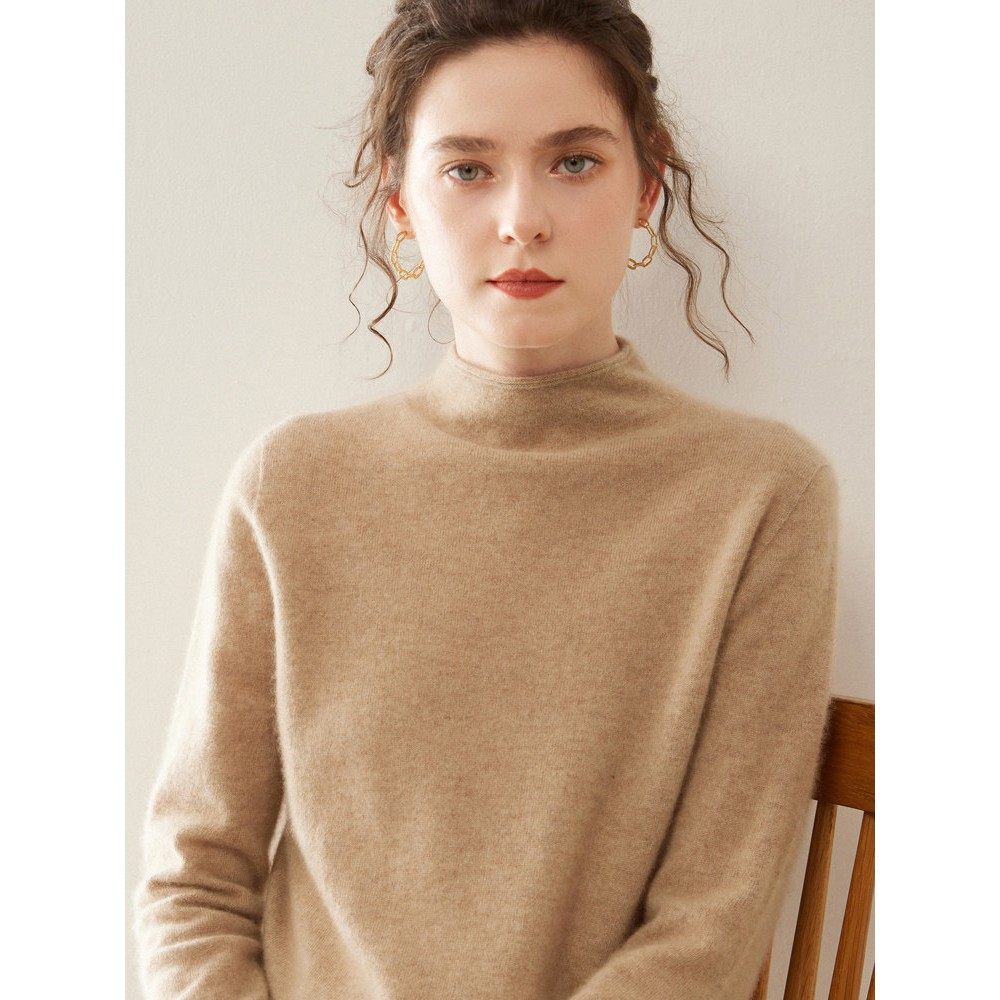 通勤简约！一线成衣卷边半高领山羊绒衫女毛衣大码宽松针织打底衫,女装/女士精品,毛针织衫,淘宝优惠券,粉丝福利购,淘宝优惠卷