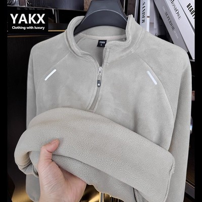 奥粒绒半拉链立领卫衣男士秋冬季2025新款加绒加厚抓绒打底衫男款