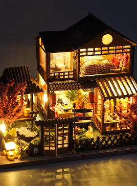 手工木质发光迷你屋模型礼物