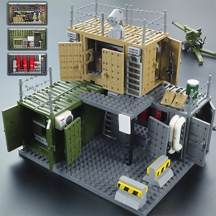 新款创意moc积木781四合一集装箱阵营武器装备库兵仓宿舍消防泵房