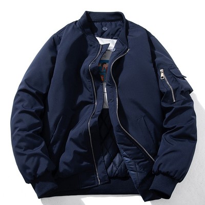 MUSONMU美式工装飞行员夹克男女情侣款棒球棉服蓝色加厚棉衣外套