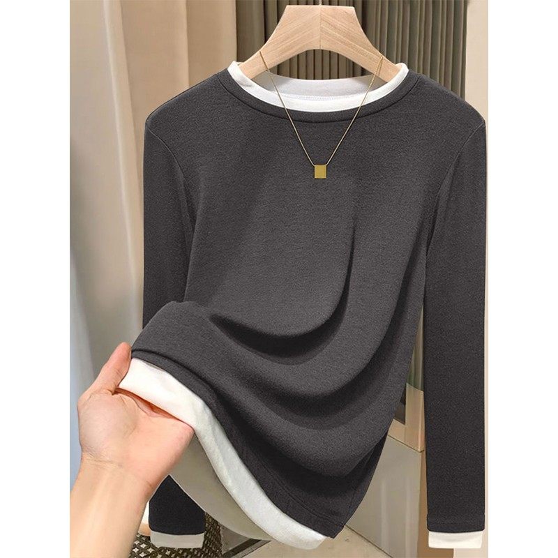 韩国假两件长袖t恤德绒打底衫女2025新款加厚款内搭上衣秋冬季,女装/女士精品,T恤,淘宝优惠券,粉丝福利购,淘宝优惠卷