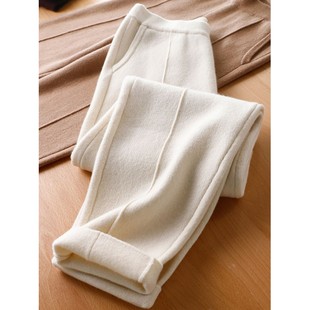 奢华的质感!秋冬加厚白毛裤针织休闲外衫胡萝卜羊绒女式宽松长裤