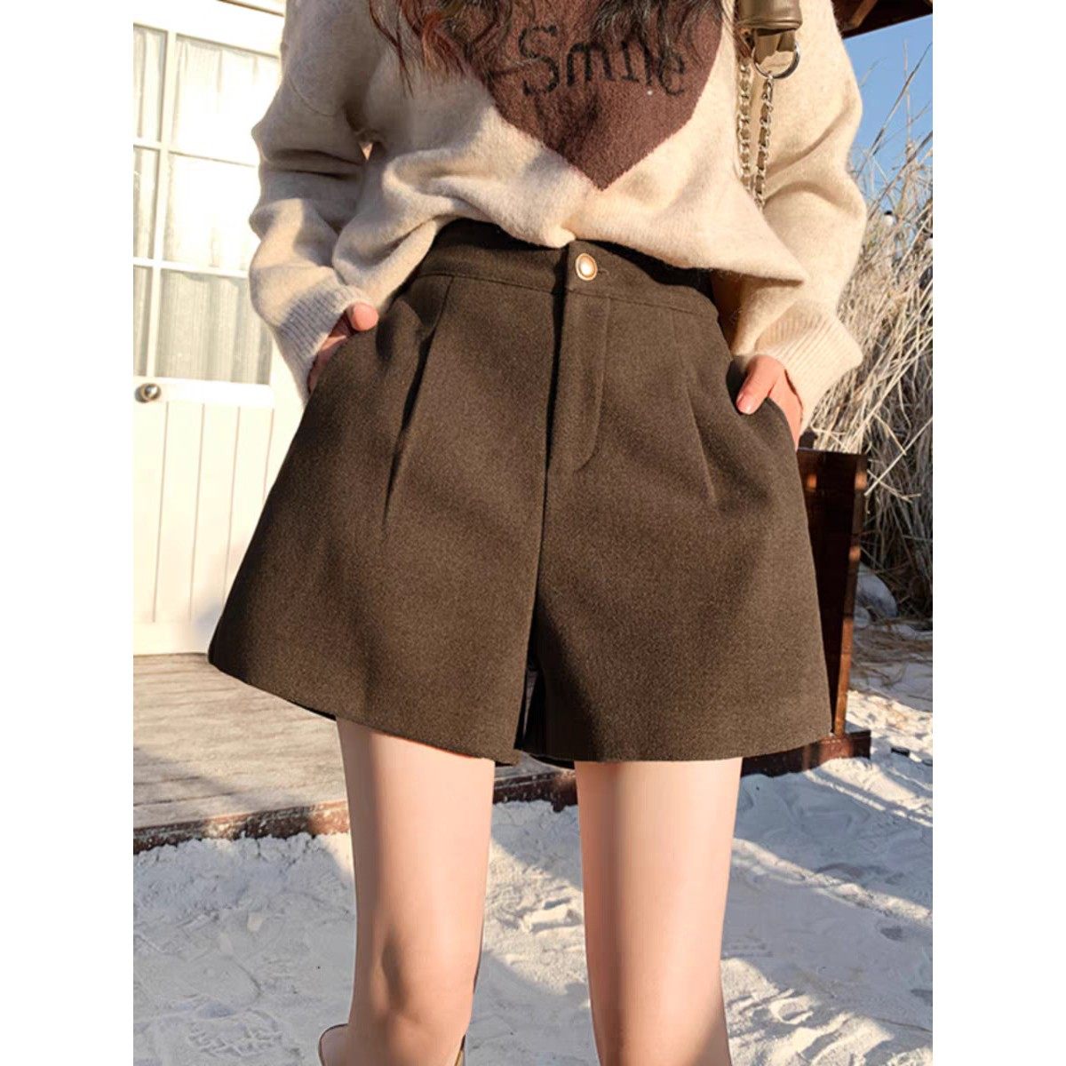 法国Rouje Dsyle高腰a字毛呢直筒阔腿短裤女休闲显瘦加厚女士靴裤,女装/女士精品,休闲裤,淘宝优惠券,粉丝福利购,淘宝优惠卷