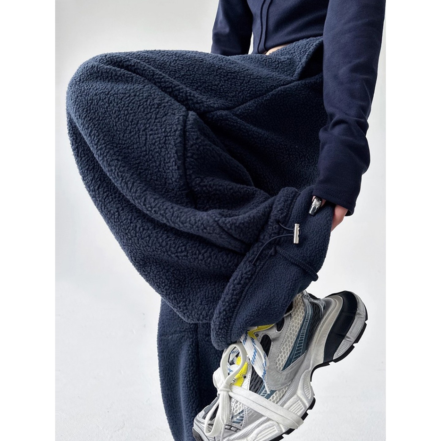 ader羊羔绒卫裤女2025秋冬高腰宽松加厚保暖双面摇粒绒运动阔腿裤