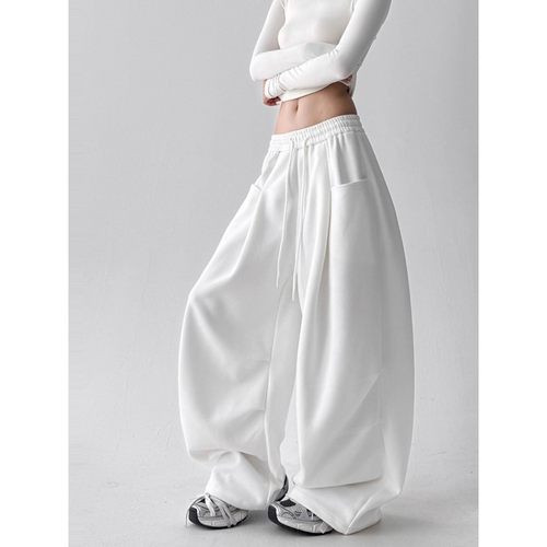 ader白色卫裤女2025秋冬美式高腰设计感宽松垂感显瘦运动阔腿裤子