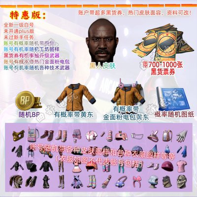 pubg黑人皮肤账号随机赠送衣服