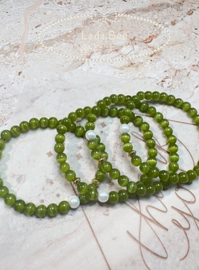 「Lady Bee」春山绿色女橄榄色猫眼新中式手串高级女国风汉服手链